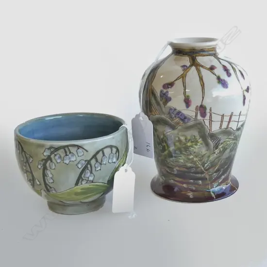 A Cobridge stoneware vase and small Valley Bell pattern cup